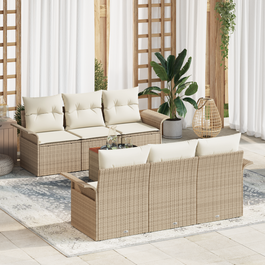 vidaXL 7-delige tuinsofa set met kussens in beige, gemaakt van poly rattan en acacia vidaXL 7-delige tuinsofa set met kussens in beige, gemaakt van poly rattan en acacia afbeelding 1
