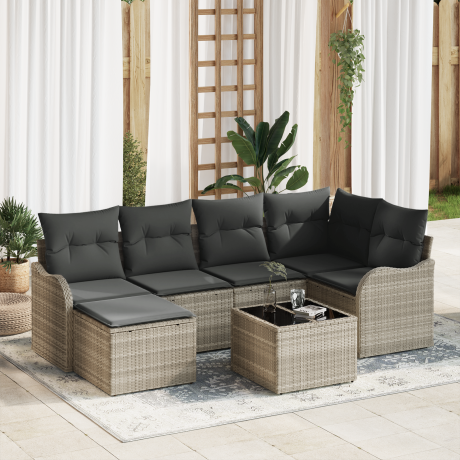 vidaXL Tuin Sofa Set 7 pcs Lichtgrijs poly rattan vidaXL Tuin Sofa Set 7 pcs Lichtgrijs poly rattan afbeelding 1