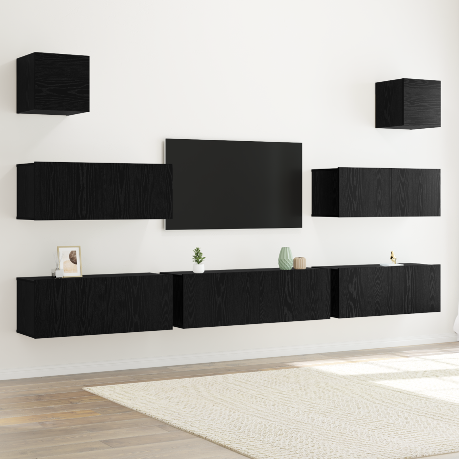 vidaXL 7-delige TV meubelset Muurmontage Zwart Eiken Bewerkt Hout afbeelding 1