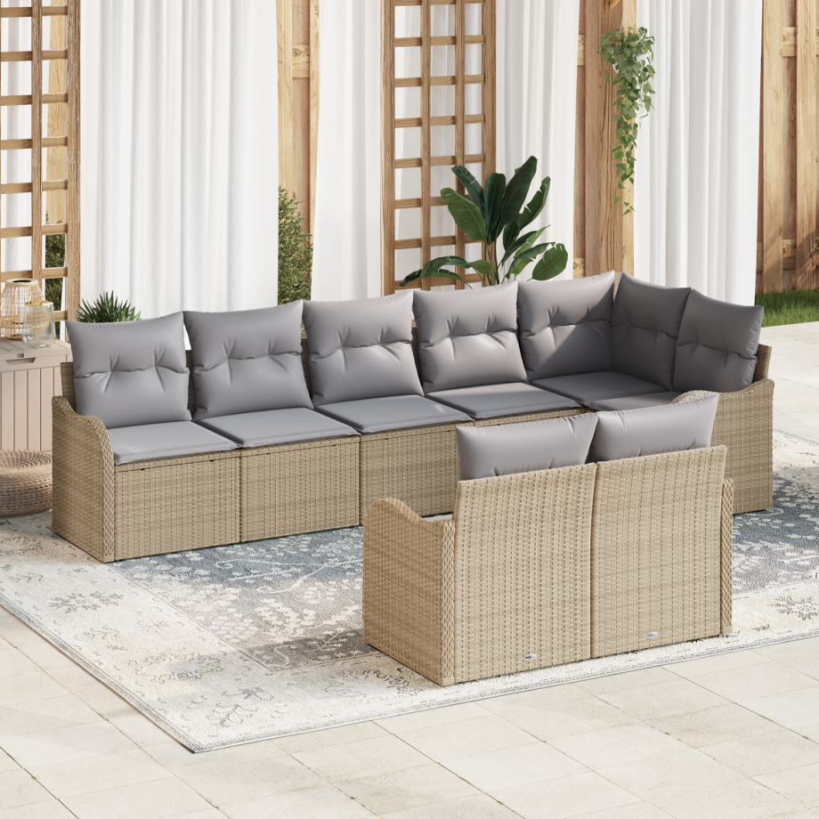 vidaXL Tuin Sofa Set 8 pcs Beige poly rattan afbeelding 1