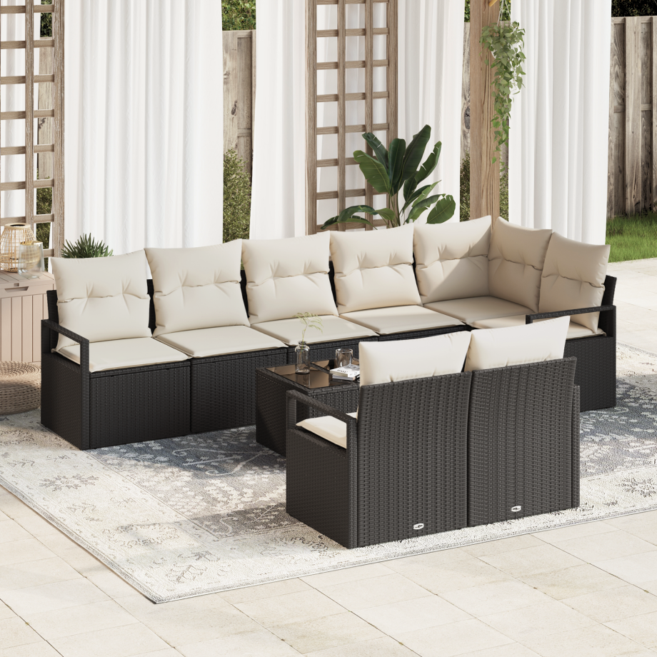 vidaXL 8-delige ligbedset met kussens bruin poly rattan afbeelding 1