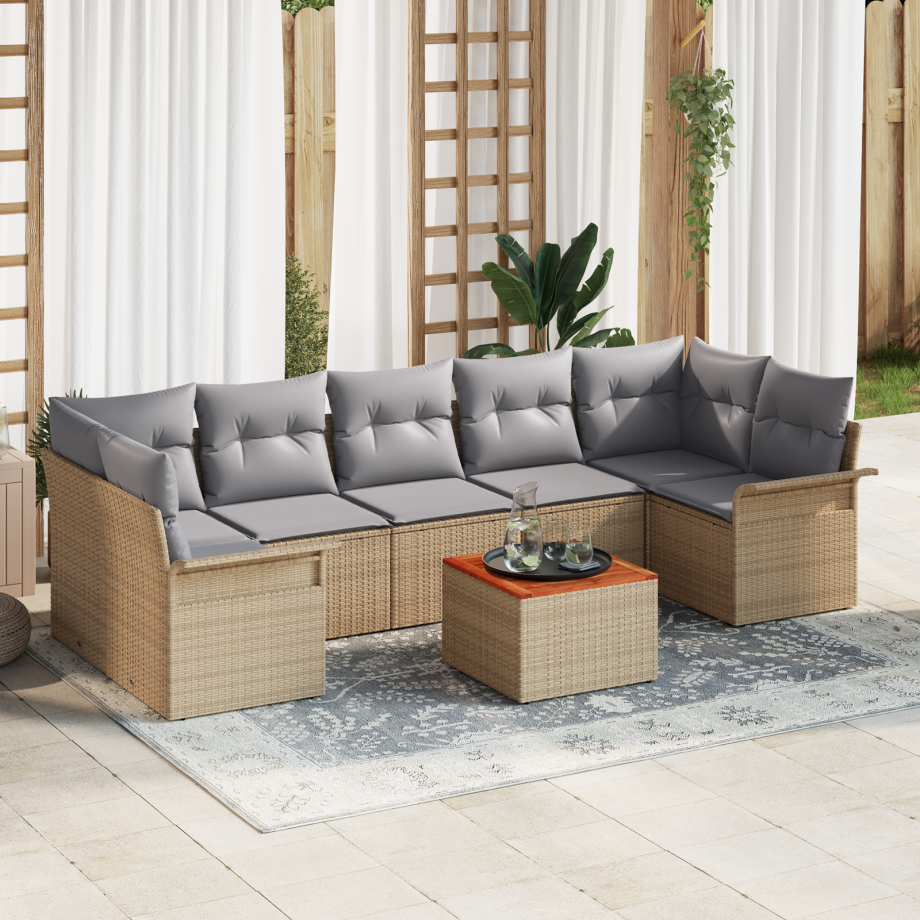 vidaXL 8-delige lounge set met kussens Beige Poly Rattan Acacia afbeelding 1