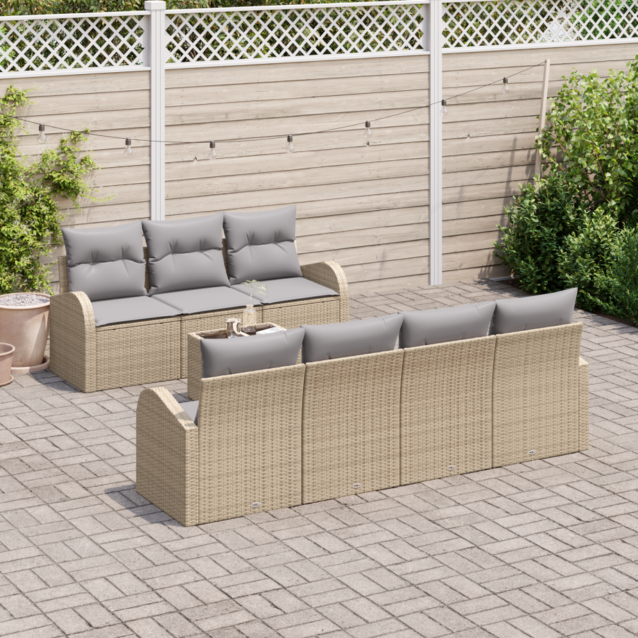 vidaXL Tuin Sofa Set 8 pcs Beige en Grijs Poly rattan, staal en glas vidaXL Tuin Sofa Set 8 pcs Beige en Grijs Poly rattan, staal en glas afbeelding 1