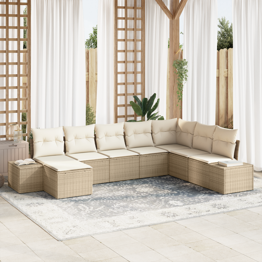vidaXL Tuin Sofa Set met kussen 8 pcs Beige en Crème poly rattan afbeelding 1