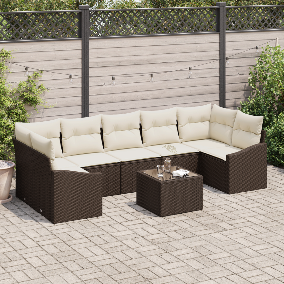 vidaXL Bankstel met kussen Bruin en Crème 55 x 55 x 37 cm poly rattan afbeelding 1