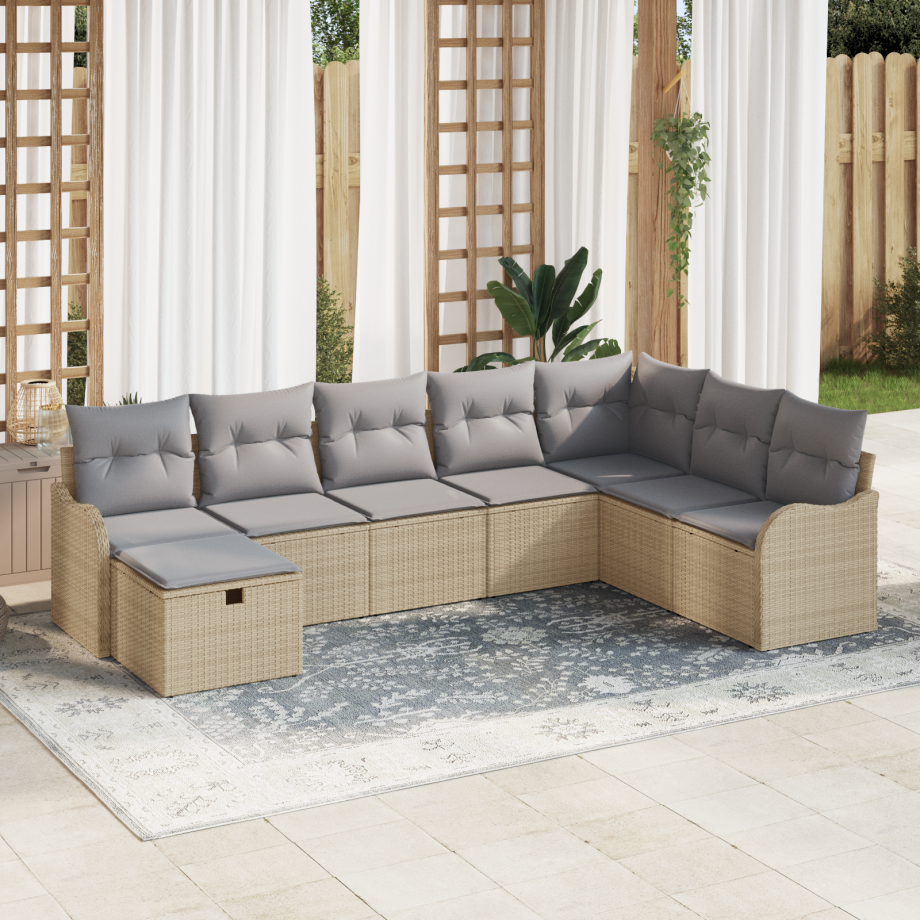 vidaXL 8-delige tuinset met kussens - beige poly rattan afbeelding 1