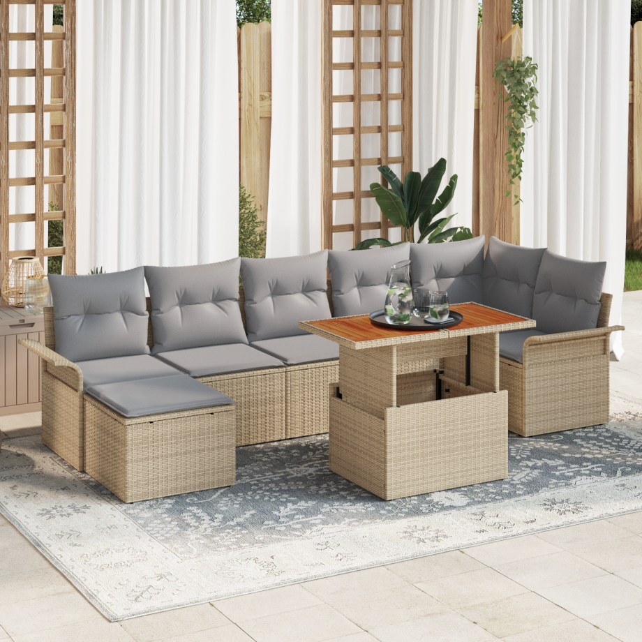 vidaXL 8-delige tuinset met kussens Beige Poly Rattan afbeelding 1