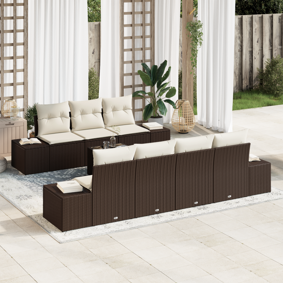 vidaXL 8-delige tuinset met kussens bruin poly rattan vidaXL 8-delige tuinset met kussens bruin poly rattan afbeelding 1
