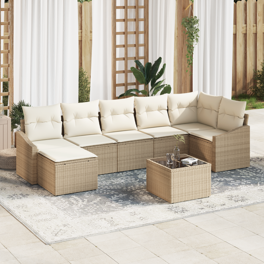 vidaXL Tuin Sofa Set met kussen 8 pcs Beige en Crème poly rattan vidaXL Tuin Sofa Set met kussen 8 pcs Beige en Crème poly rattan afbeelding 1