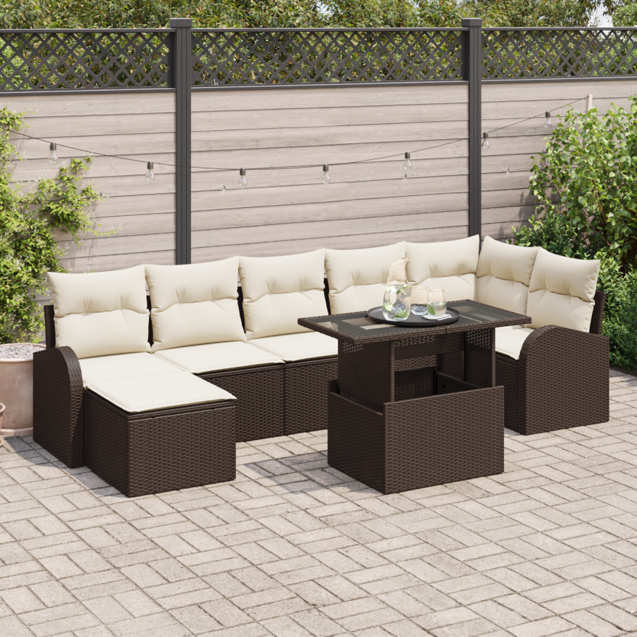 vidaXL 8-delige Tuinset met Kussens Bruin Poly Rattan afbeelding 1