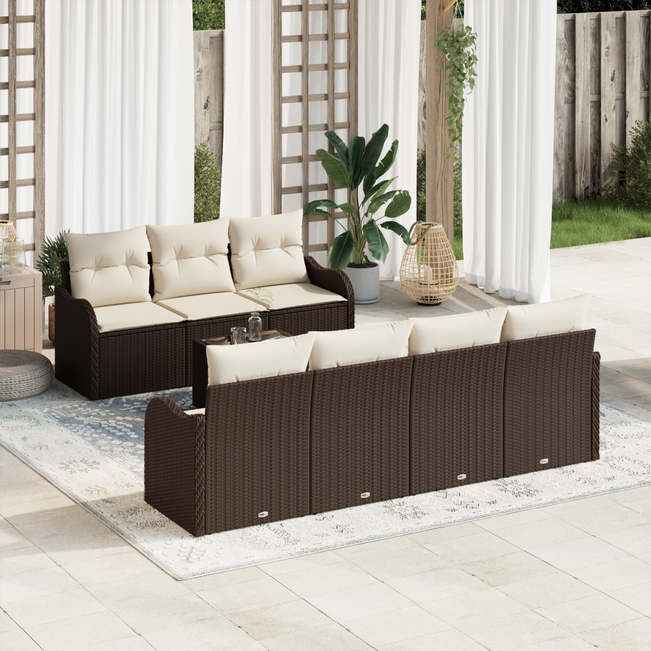 vidaXL Tuin Sofa Set 8 pcs Bruin en Crème Poly Riet en Staal en Glas afbeelding 1