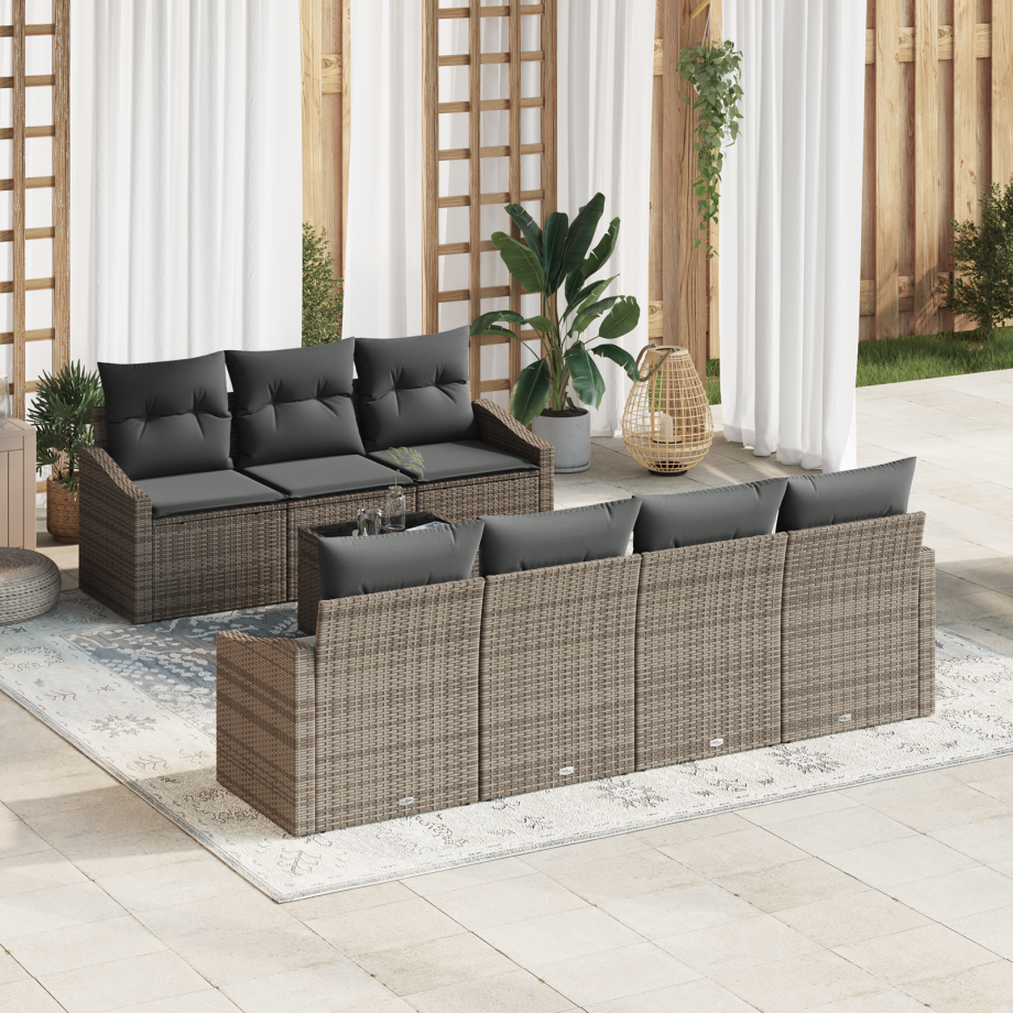 vidaXL Bankstel met kussen met kussen 8 pcs Grijs poly rattan vidaXL Bankstel met kussen met kussen 8 pcs Grijs poly rattan afbeelding 1