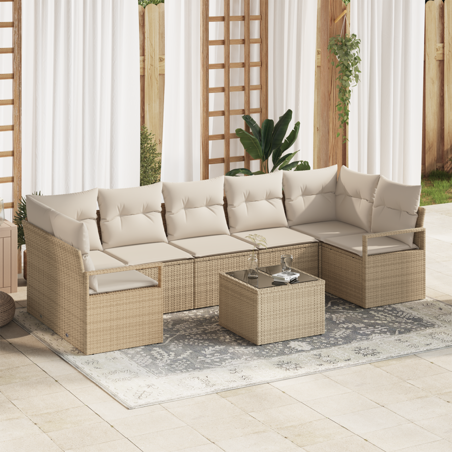 vidaXL Bankstel 8 pcs Beige en Crème poly rattan afbeelding 1