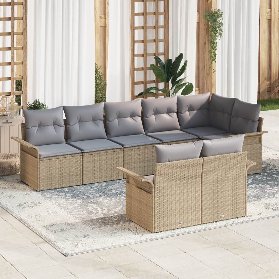 vidaXL Tuin Sofa Set met kussen 8 pcs Beige poly rattan afbeelding 1