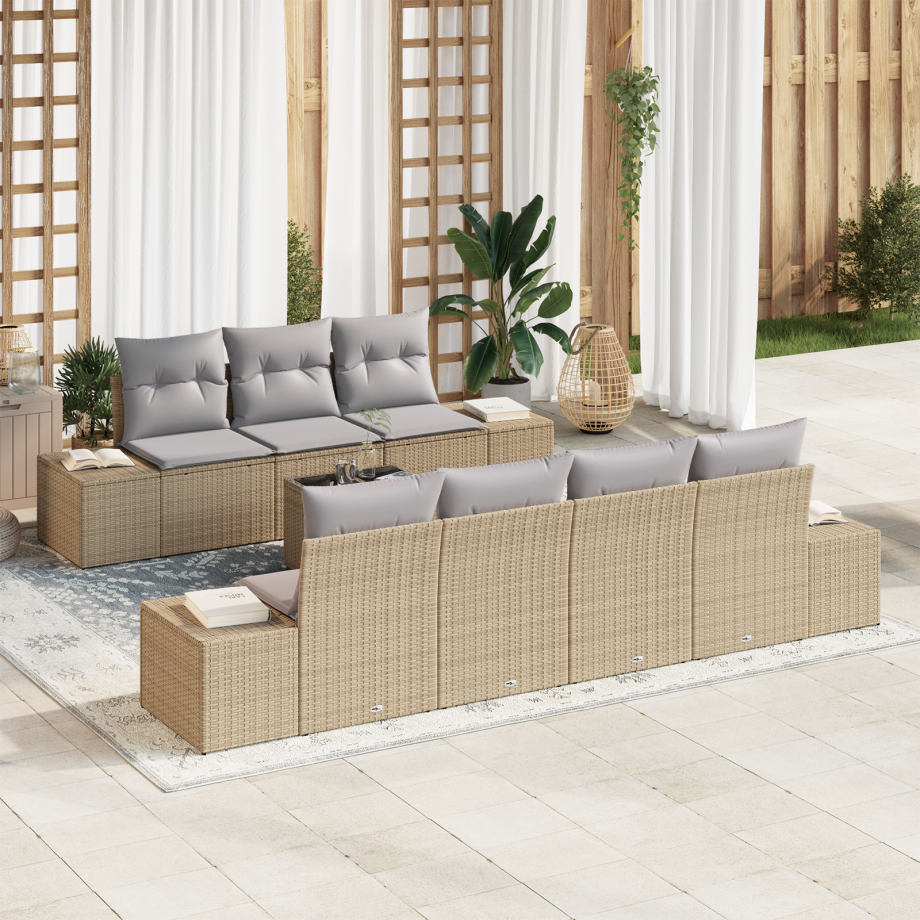 vidaXL 8-delige tuinset met kussens in beige poly rattan vidaXL 8-delige tuinset met kussens in beige poly rattan afbeelding 1