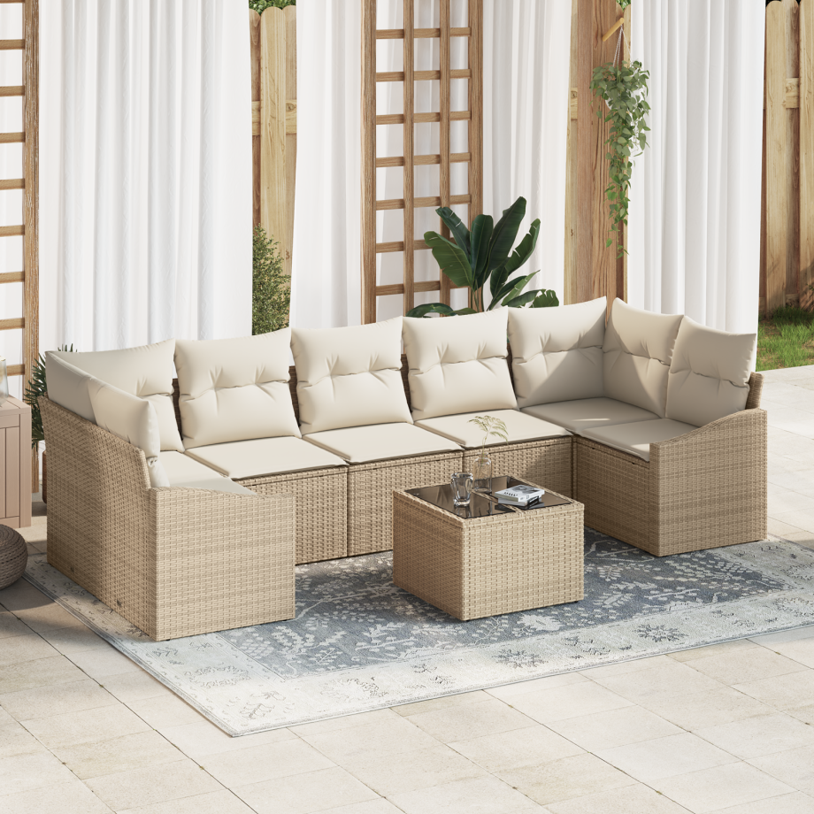 vidaXL Bankstel met kussen Beige en Crème 55 x 55 x 37 cm poly rattan afbeelding 1