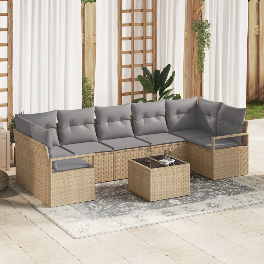 vidaXL Bankstel 8 pcs Beige en Grijs poly rattan afbeelding 1