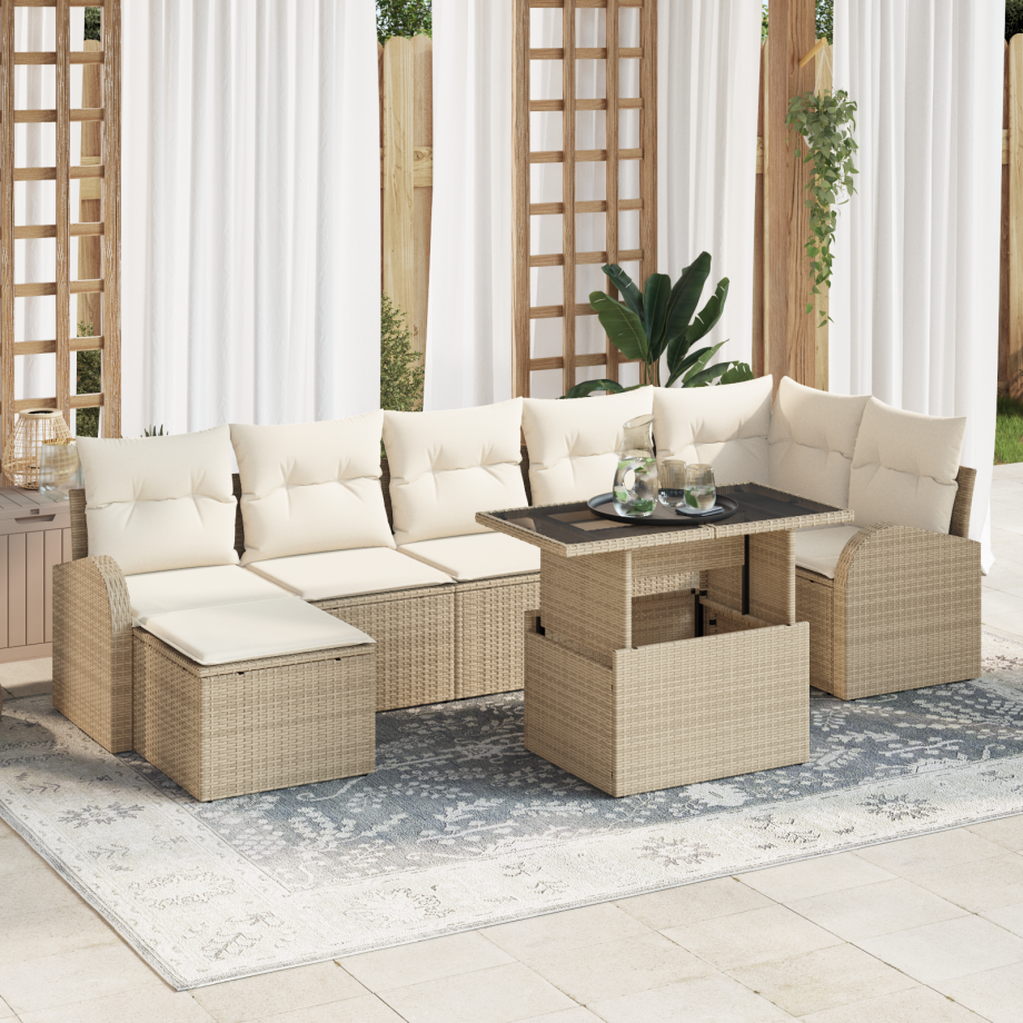 vidaXL Tuin Sofa Set met kussen met opslag 8 pcs Beige Poly riet vidaXL Tuin Sofa Set met kussen met opslag 8 pcs Beige Poly riet afbeelding 1