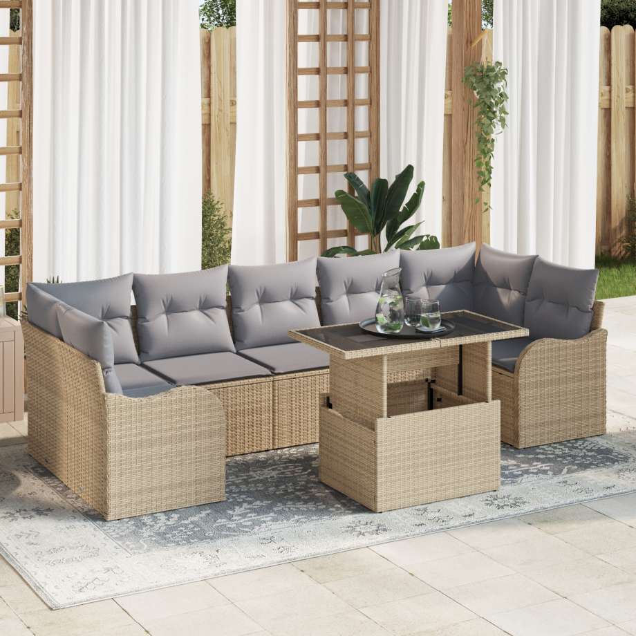 vidaXL Tuin Sofa Set met kussen met opslag 8 pcs Beige Poly Rattan afbeelding 1