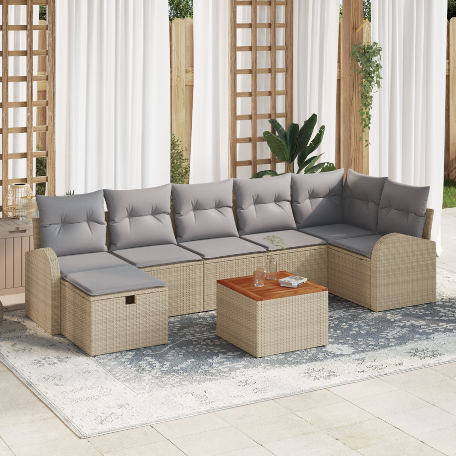 vidaXL 8-delige tuinset met kussens in Beige Poly Rattan afbeelding 1