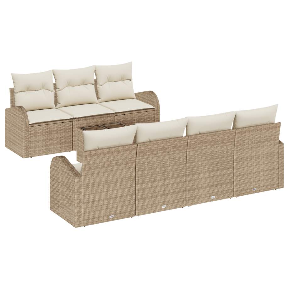 vidaXL Tuin Sofa Set 8 pcs Beige en Crème Poly rattan, staal en glas vidaXL Tuin Sofa Set 8 pcs Beige en Crème Poly rattan, staal en glas afbeelding 1