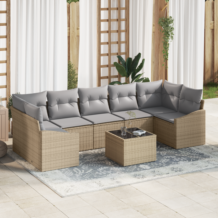vidaXL Bankstel Beige en Licht Grijs 55 x 55 x 37 cm poly rattan afbeelding 1