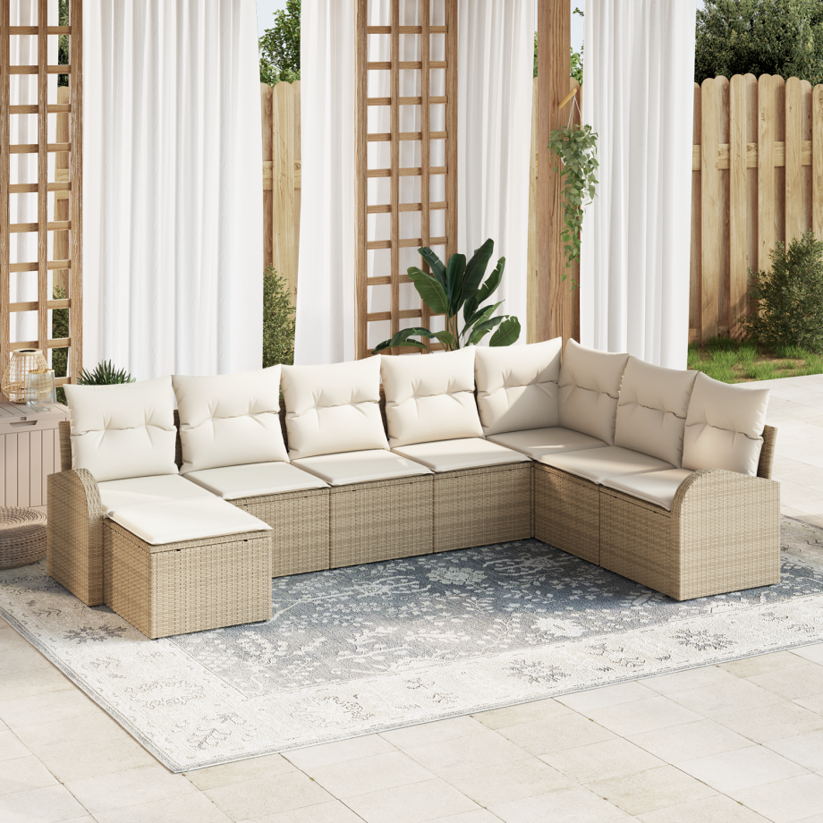 vidaXL Bankstel met kussen met opslag 8 pcs Beige en Wit poly rattan afbeelding 1