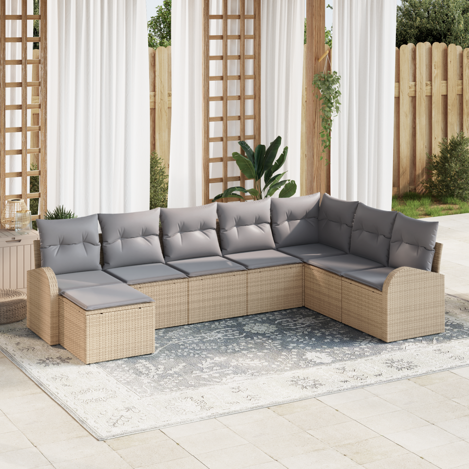 vidaXL 8-delige tuinset met kussens in het beige poly rattan afbeelding 1