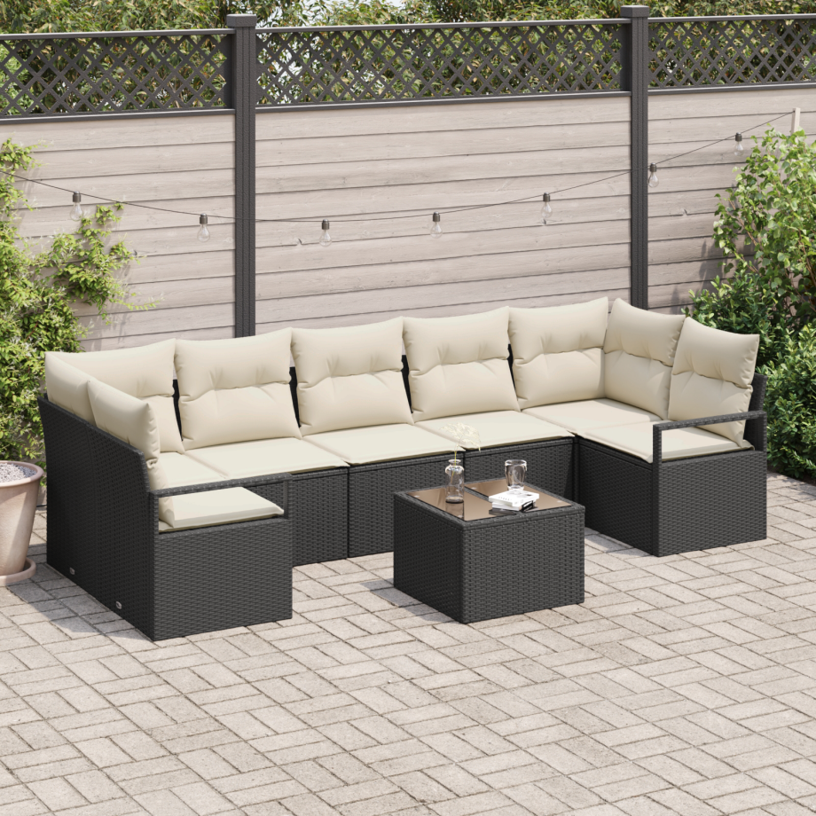 vidaXL Bankstel 8 pcs Zwart en Crème poly rattan afbeelding 1