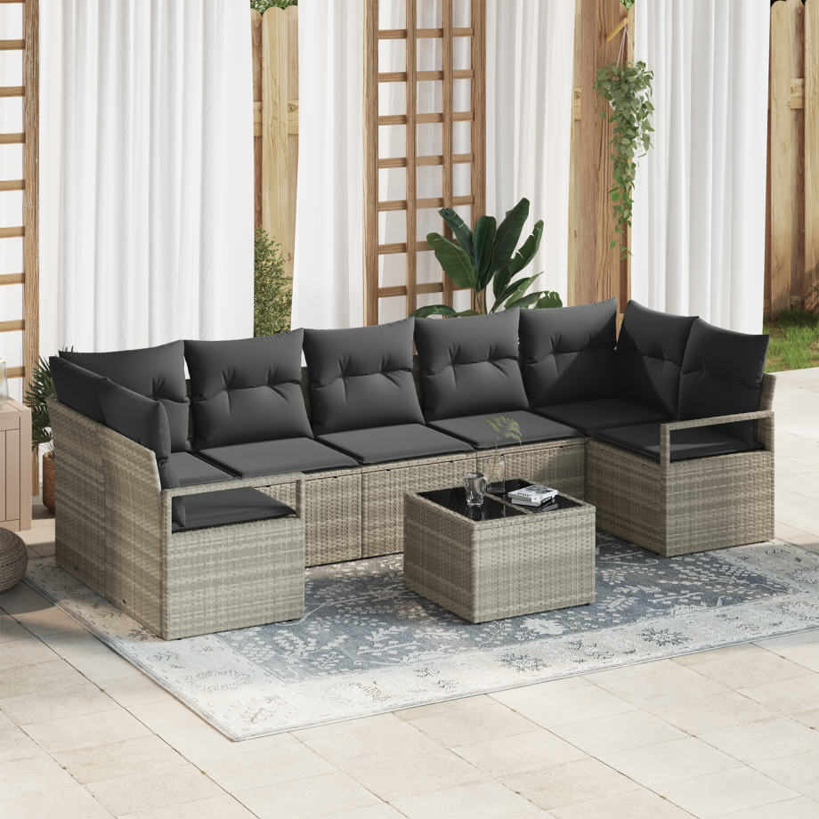 vidaXL Bankstel 8 pcs Licht Grijs en Donker Grijs poly rattan afbeelding 1