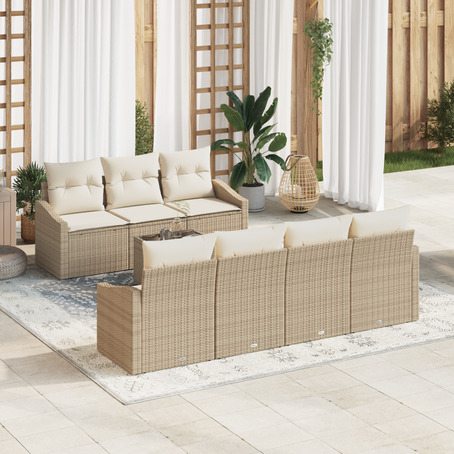 vidaXL Bankstel met kussen met opslag 8 pcs Beige en Crème poly rattan afbeelding 1