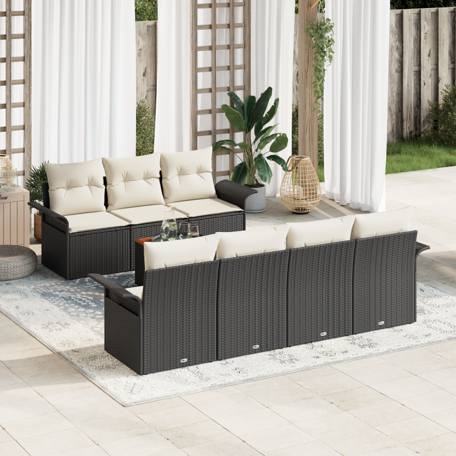 vidaXL 8-delige tuinset met kussens zwart poly rattan acacia afbeelding 1