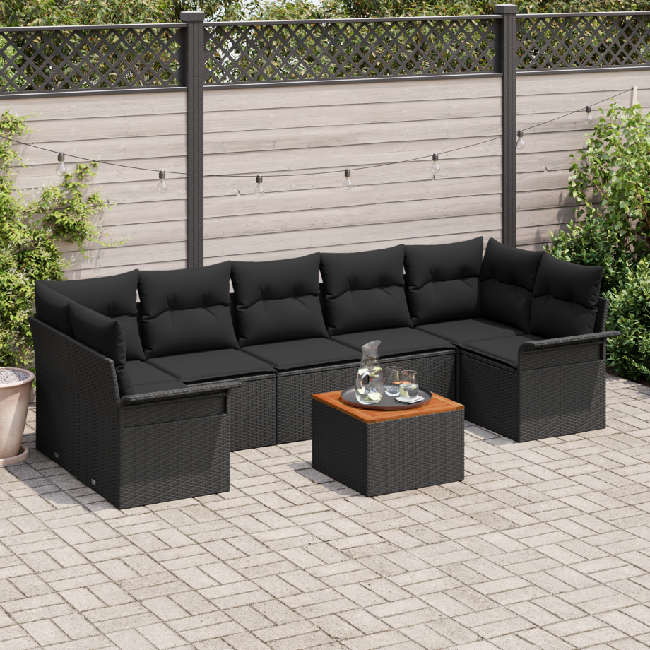 vidaXL 8-delige tuinset met kussens zwart poly rattan acacia vidaXL 8-delige tuinset met kussens zwart poly rattan acacia afbeelding 1