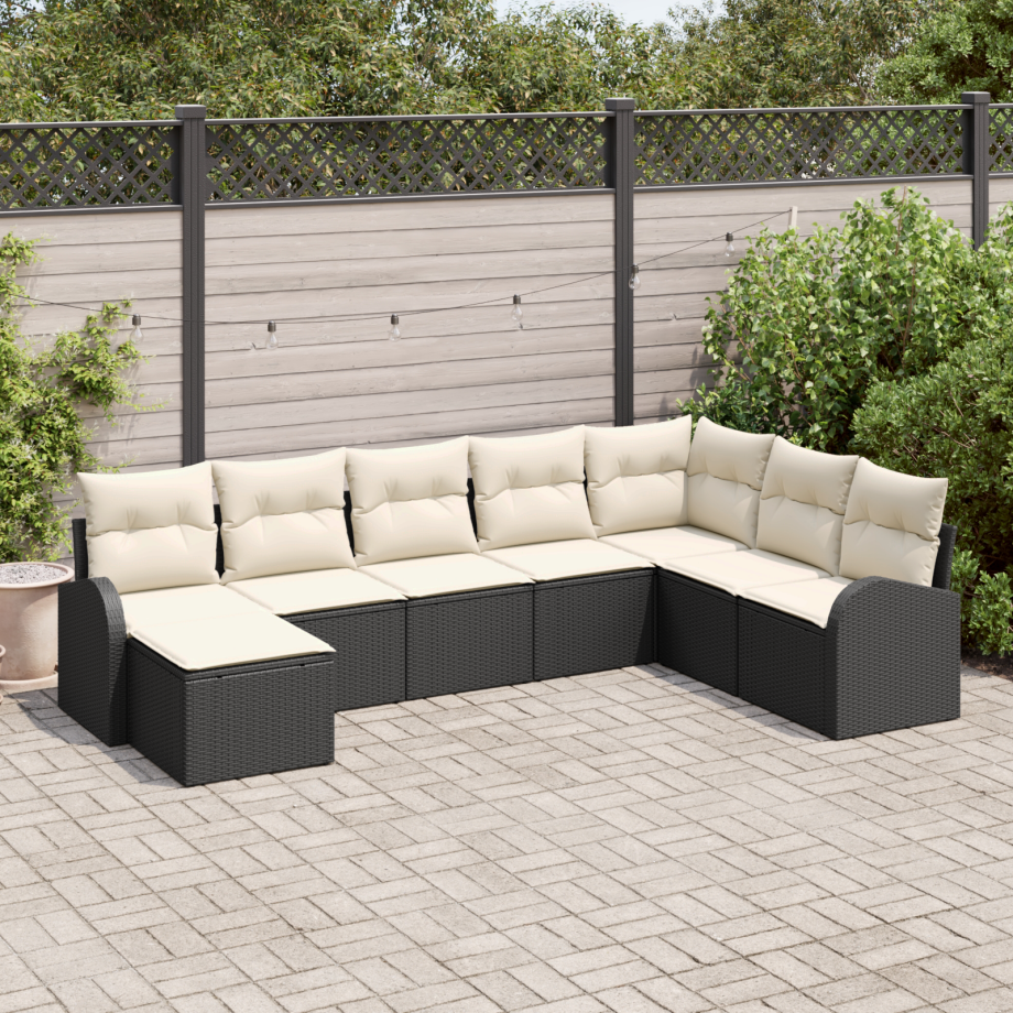 vidaXL Bankstel met kussen met opslag 8 pcs Zwart en Wit poly rattan vidaXL Bankstel met kussen met opslag 8 pcs Zwart en Wit poly rattan afbeelding 1