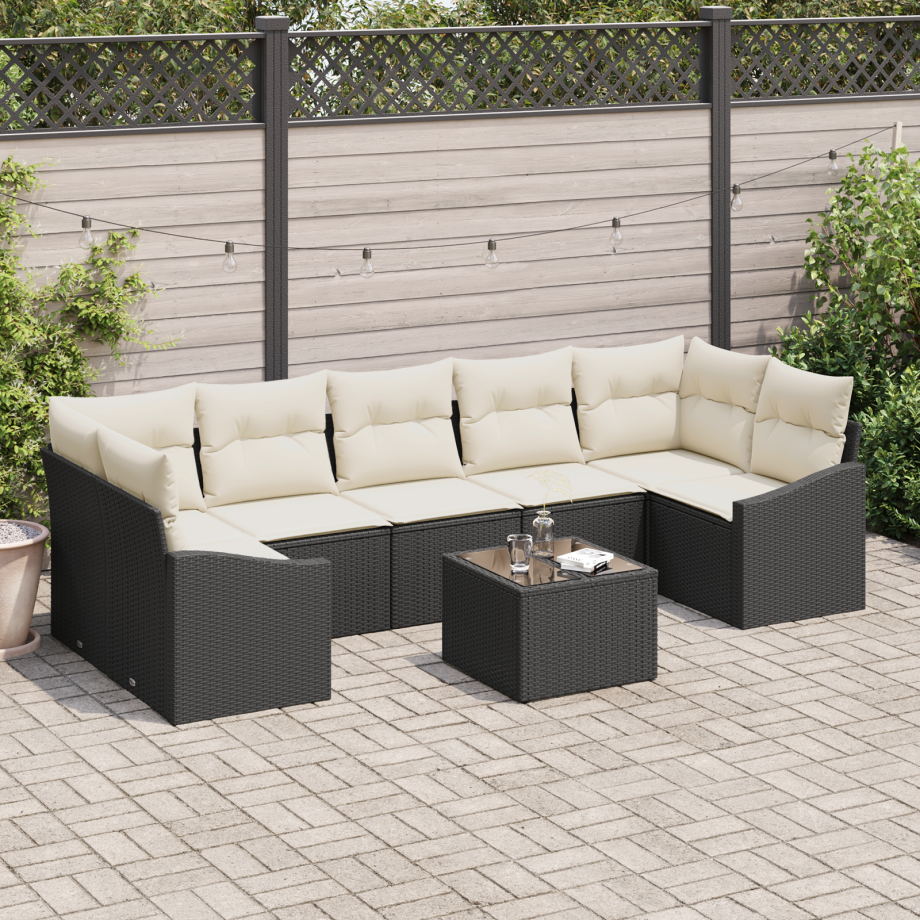vidaXL Bankstel met kussen Zwart en Crème 55 x 55 x 37 cm poly rattan afbeelding 1