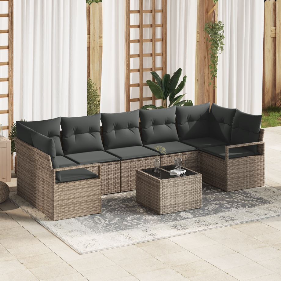 vidaXL Tuin Sofa Set met kussen 8 pcs Grijs Poly rattan, staal en glas vidaXL Tuin Sofa Set met kussen 8 pcs Grijs Poly rattan, staal en glas afbeelding 1