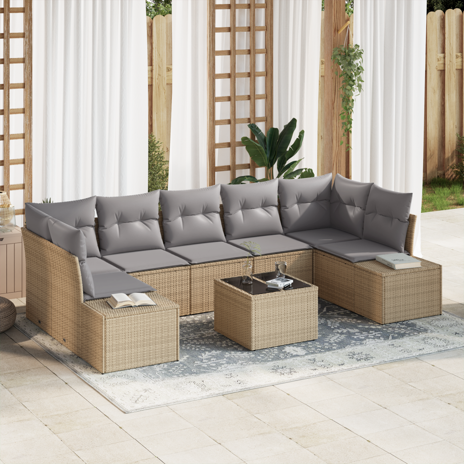 vidaXL 8-delige tuinsofa set met kussens in beige poly rattan vidaXL 8-delige tuinsofa set met kussens in beige poly rattan afbeelding 1