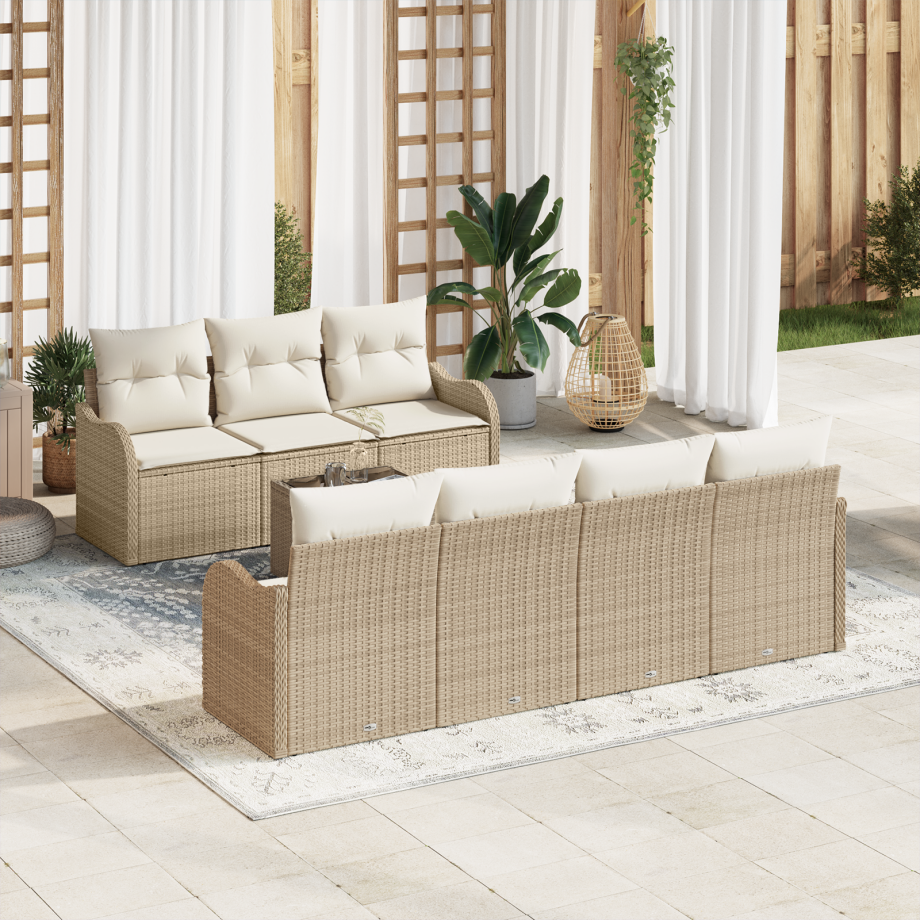 vidaXL 8-delige tuinsofa set met kussens in beige poly rattan afbeelding 1