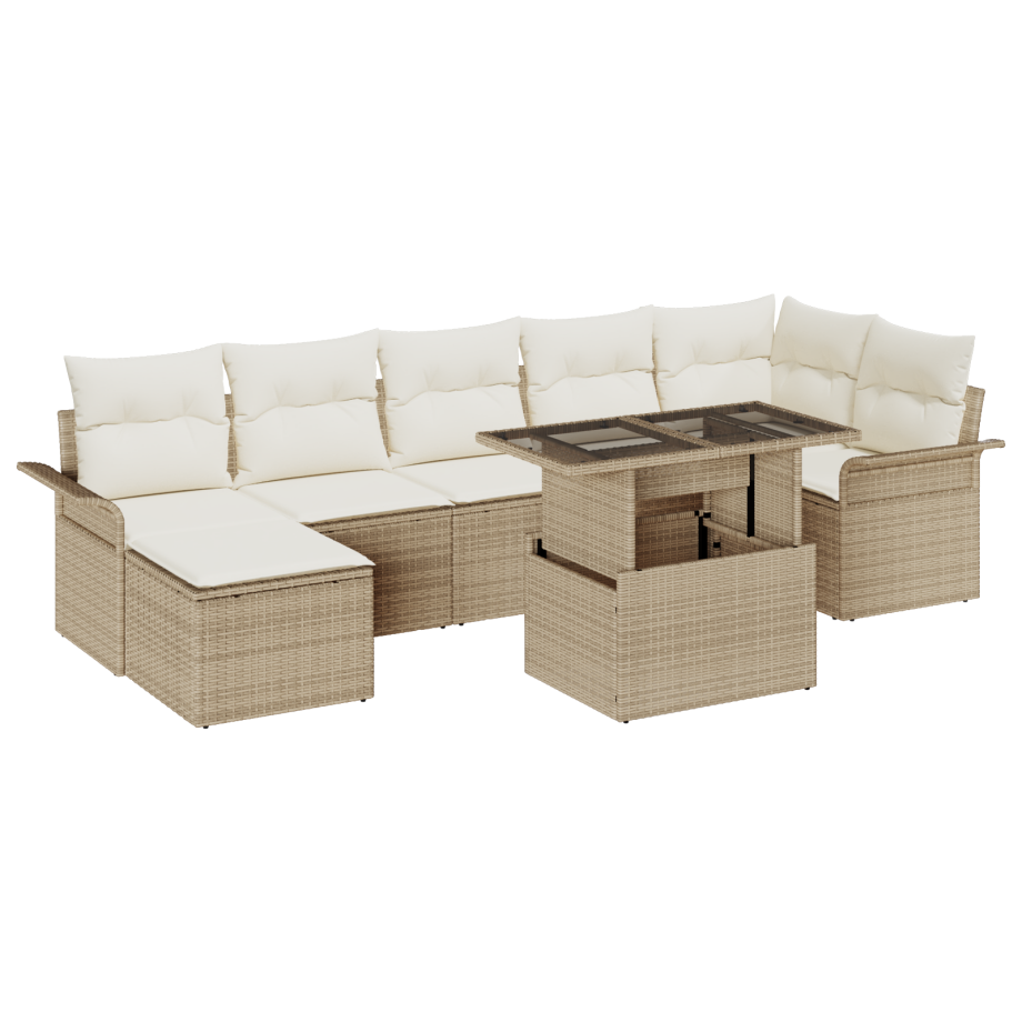 vidaXL 8-delige tuinsofa set met kussens in beige poly rattan afbeelding 1