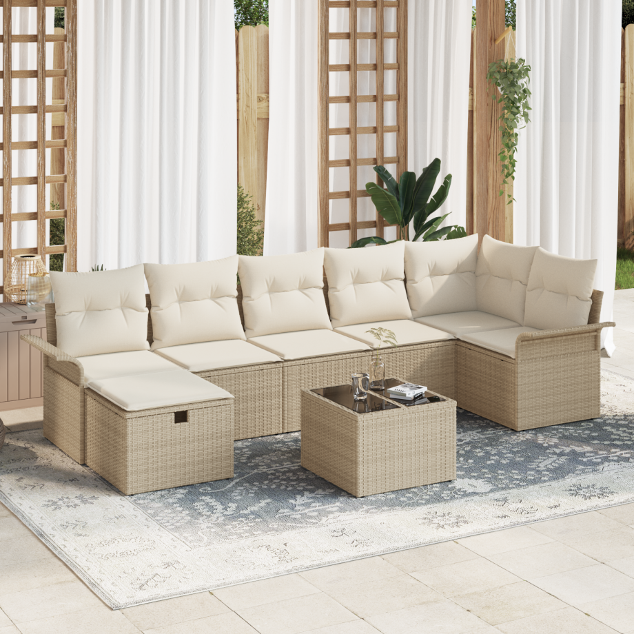 vidaXL Tuin Sofa Set met kussen 8 pcs Beige en Crème poly rattan afbeelding 1