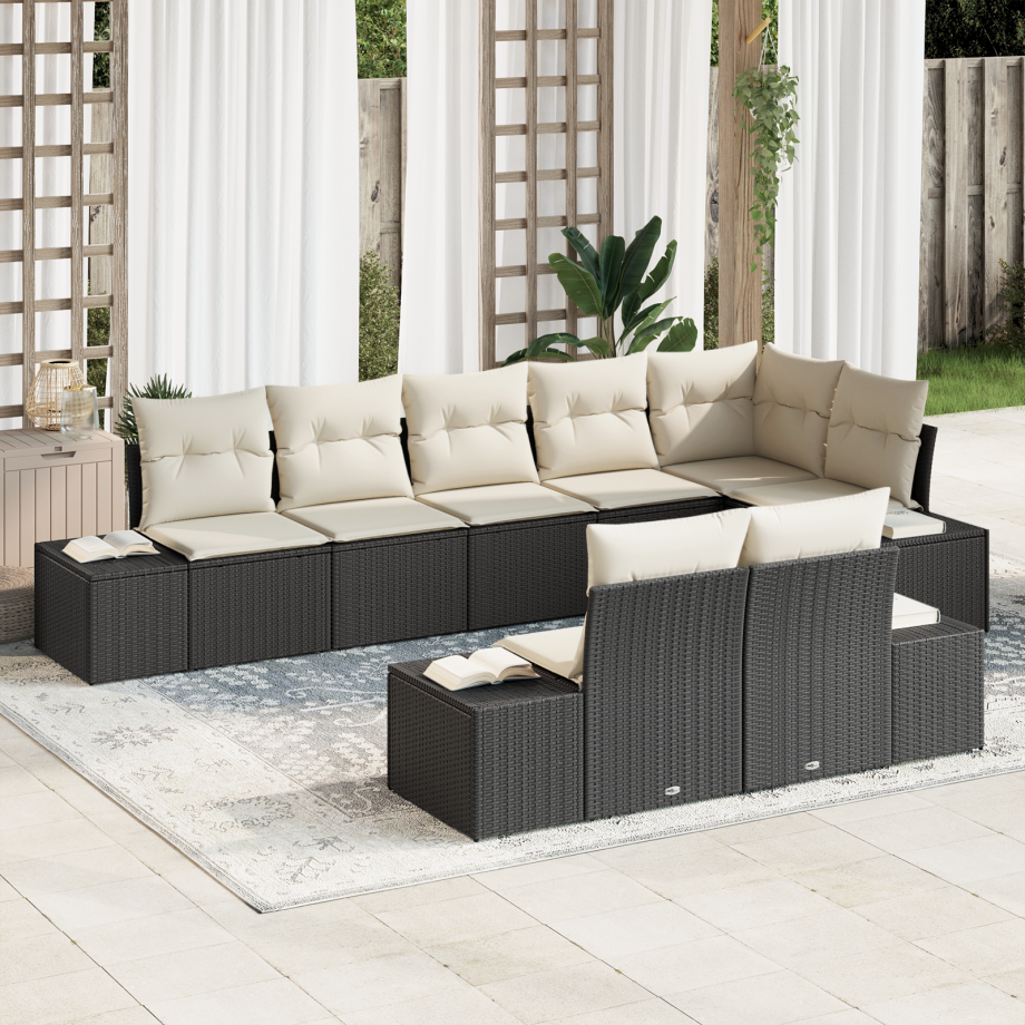 vidaXL 8-delige tuinsofa set met kussens in zwart poly rattan vidaXL 8-delige tuinsofa set met kussens in zwart poly rattan afbeelding 1
