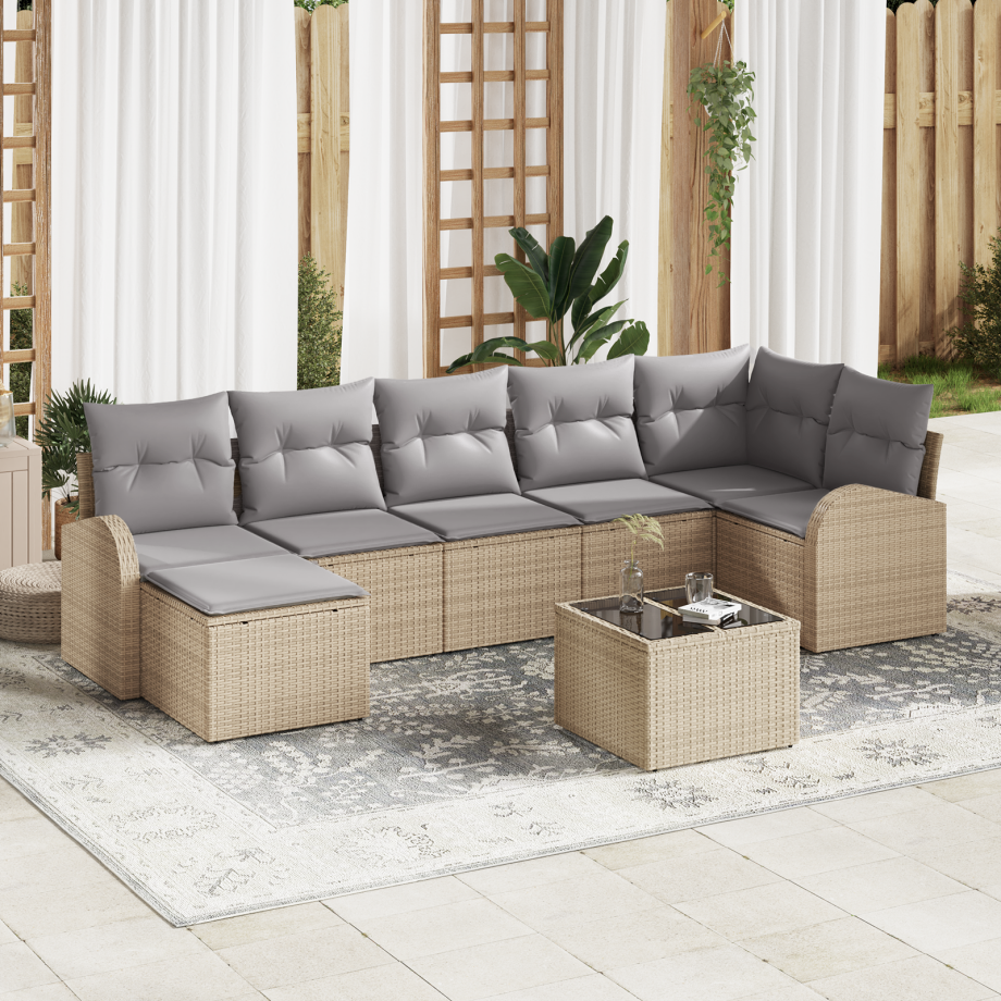 vidaXL Tuin Sofa Set met kussen 8 pcs Beige Poly riet afbeelding 1