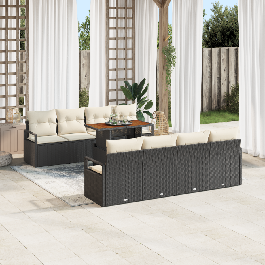 vidaXL 9-delige ligbedden set met kussens zwart poly rattan afbeelding 1