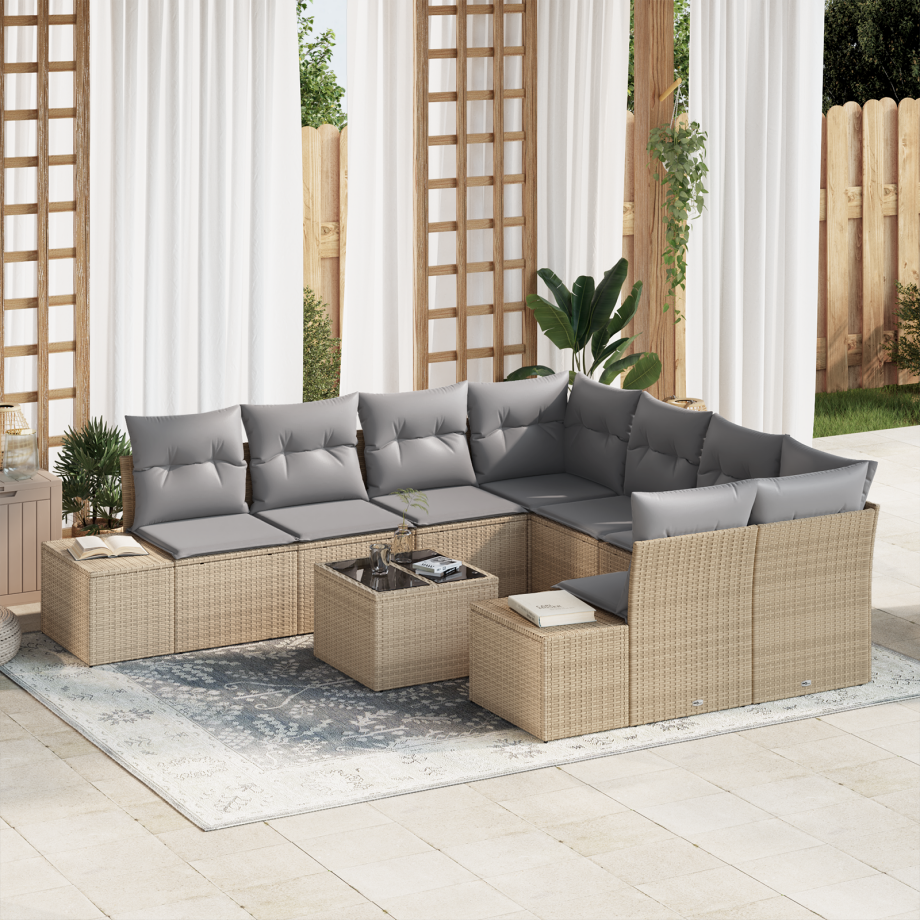 vidaXL 9-delige tuinbank set met kussens in beige poly rattan vidaXL 9-delige tuinbank set met kussens in beige poly rattan afbeelding 1