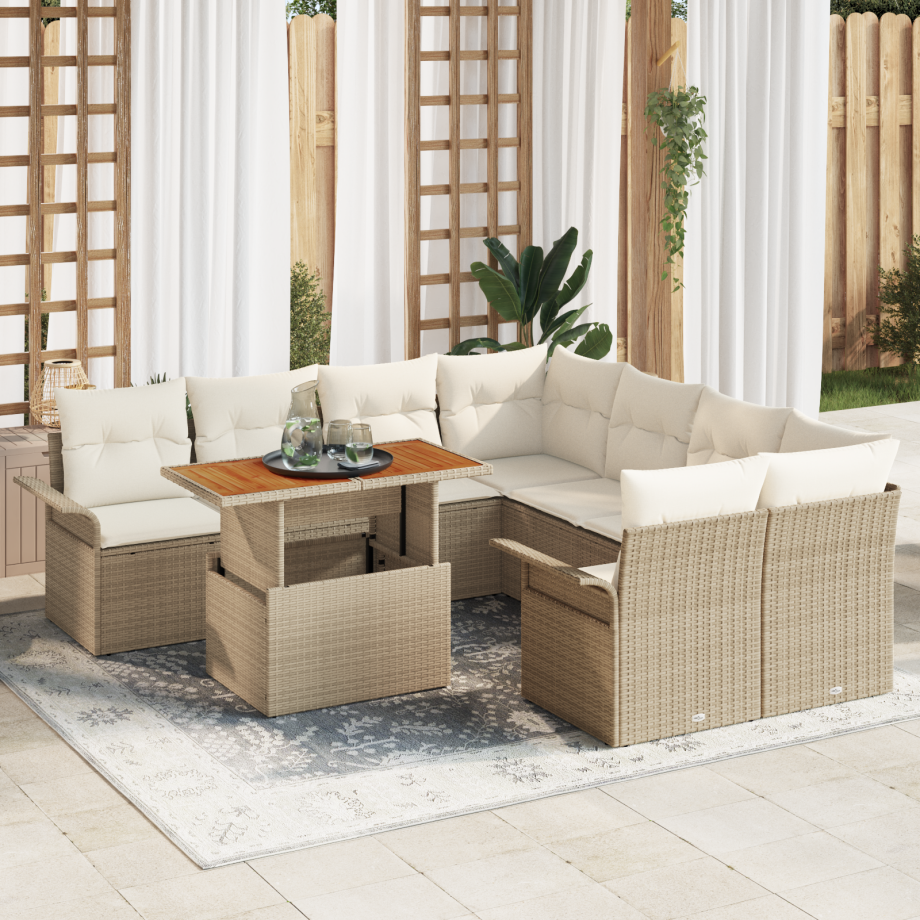 vidaXL 9-delige tuinset met beige kussens van poly rattan vidaXL 9-delige tuinset met beige kussens van poly rattan afbeelding 1