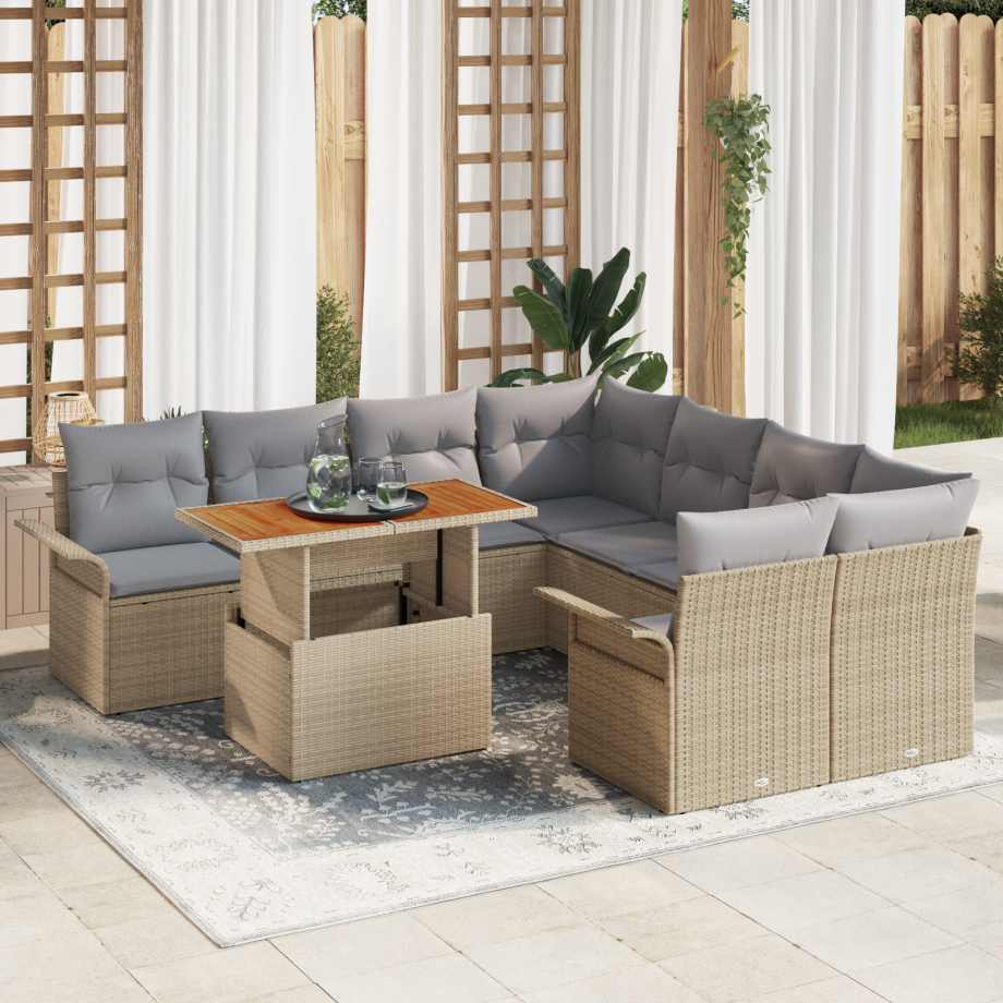 vidaXL 9-delige tuinset met beige kussens van poly rattan vidaXL 9-delige tuinset met beige kussens van poly rattan afbeelding 1