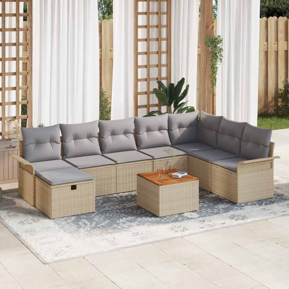 vidaXL 9-delige tuinset met kussens beige van poly rattan afbeelding 1