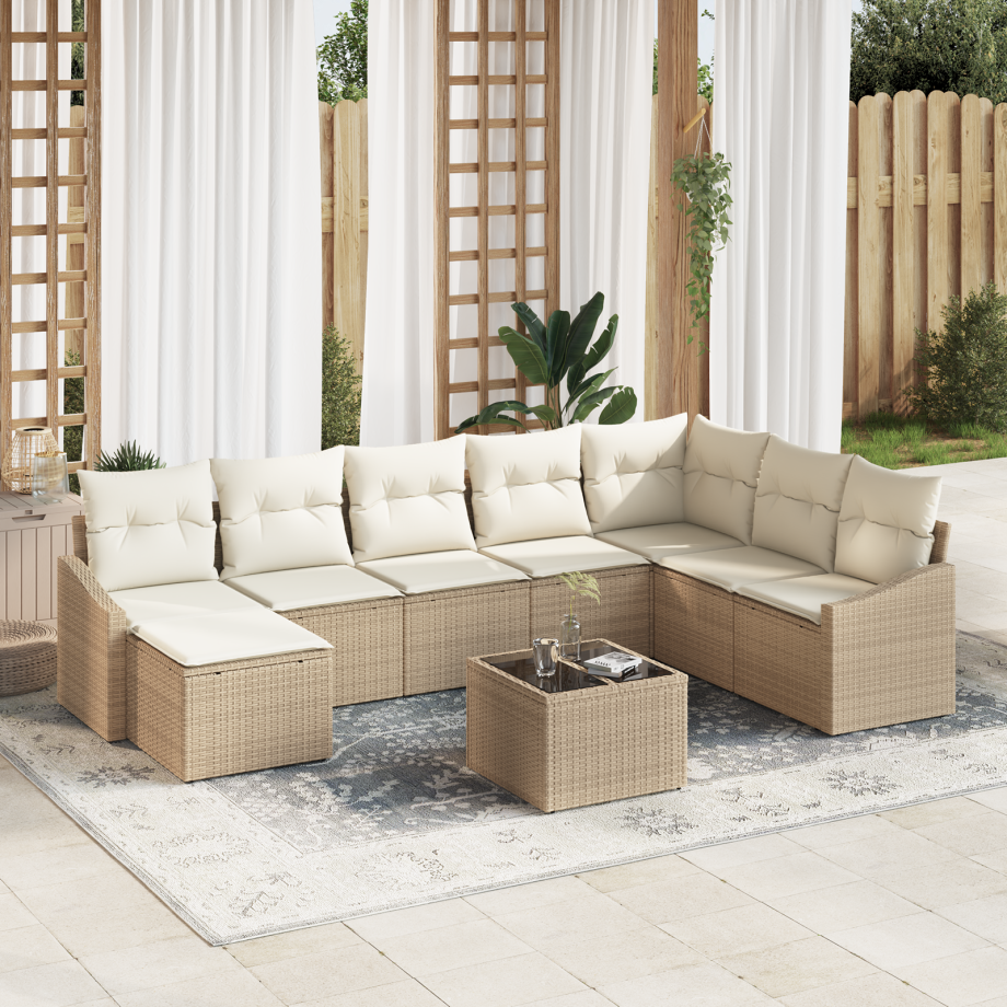 vidaXL Tuin Sofa Set met kussen 8 pcs Beige en Crème poly rattan vidaXL Tuin Sofa Set met kussen 8 pcs Beige en Crème poly rattan afbeelding 1