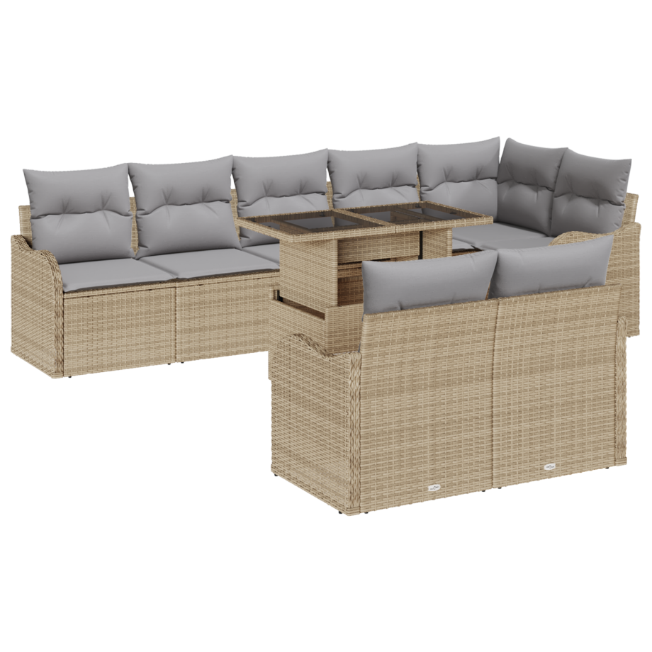 vidaXL 9-delige tuinset met kussens in beige poly rattan afbeelding 1