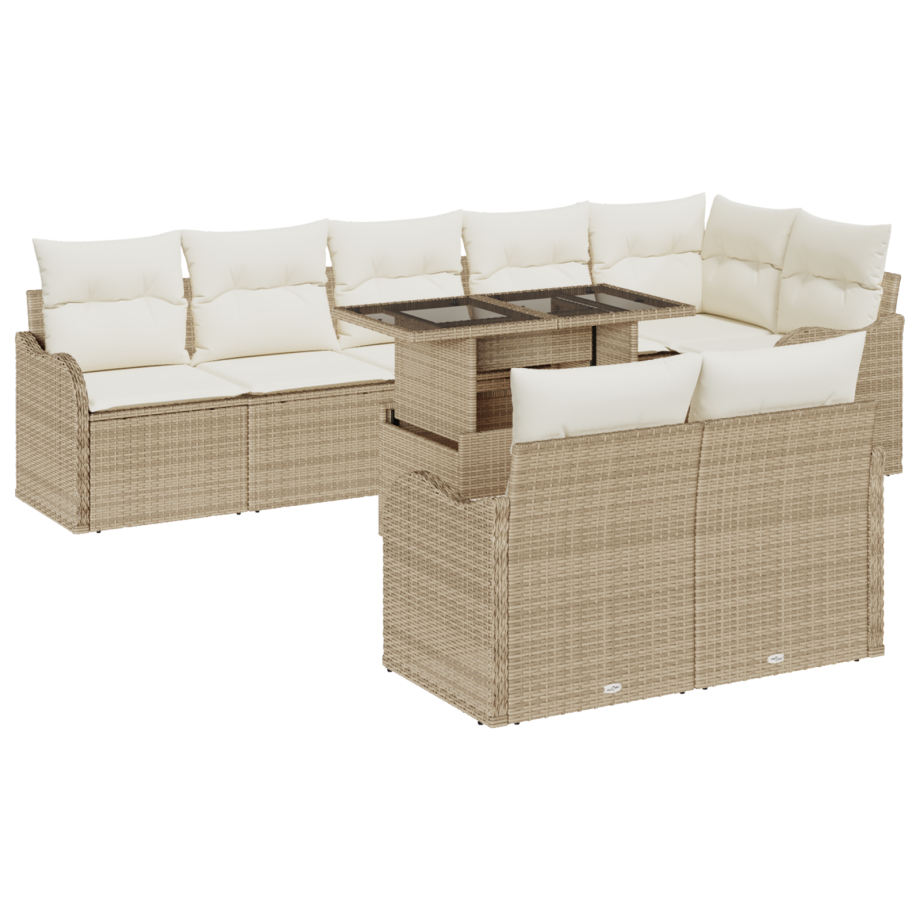 vidaXL 9-delige Tuinset met Kussens in Beige van Poly Rattan afbeelding 1